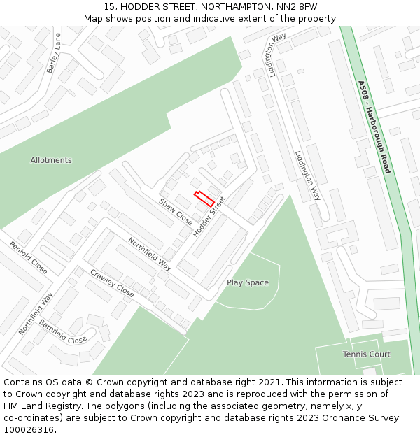 15, HODDER STREET, NORTHAMPTON, NN2 8FW: Location map and indicative extent of plot