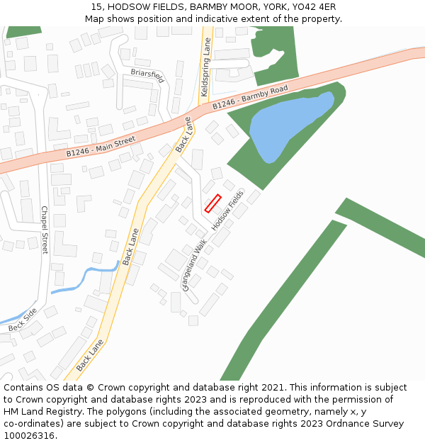 15, HODSOW FIELDS, BARMBY MOOR, YORK, YO42 4ER: Location map and indicative extent of plot