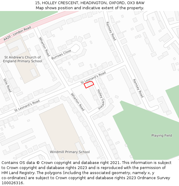 15, HOLLEY CRESCENT, HEADINGTON, OXFORD, OX3 8AW: Location map and indicative extent of plot