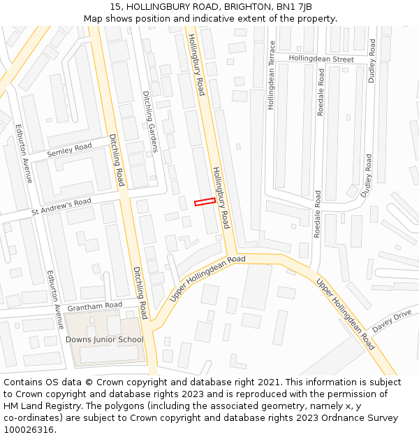 15, HOLLINGBURY ROAD, BRIGHTON, BN1 7JB: Location map and indicative extent of plot