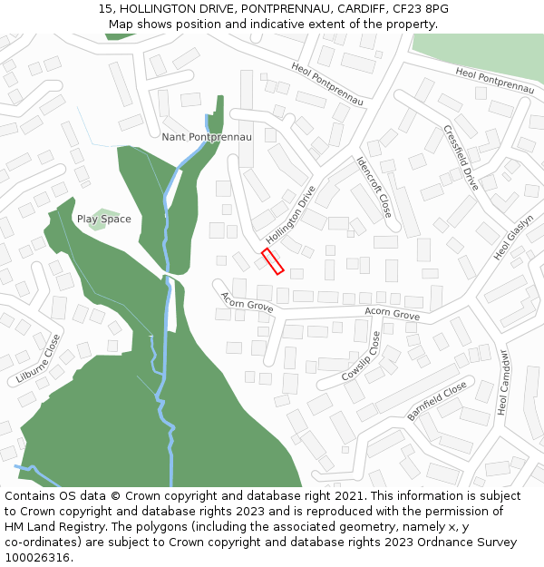 15, HOLLINGTON DRIVE, PONTPRENNAU, CARDIFF, CF23 8PG: Location map and indicative extent of plot