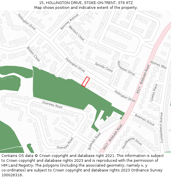 15, HOLLINGTON DRIVE, STOKE-ON-TRENT, ST6 6TZ: Location map and indicative extent of plot