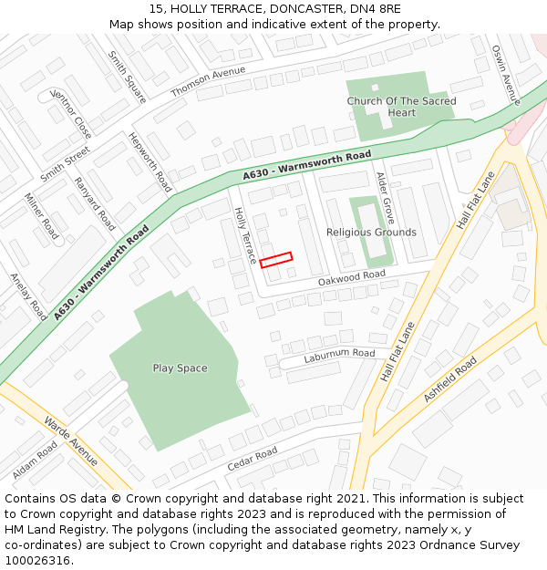 15, HOLLY TERRACE, DONCASTER, DN4 8RE: Location map and indicative extent of plot