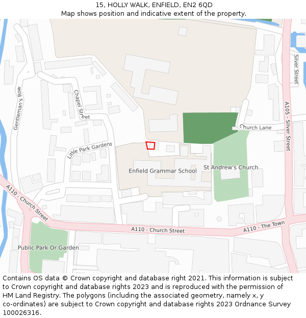 15, HOLLY WALK, ENFIELD, EN2 6QD: Location map and indicative extent of plot