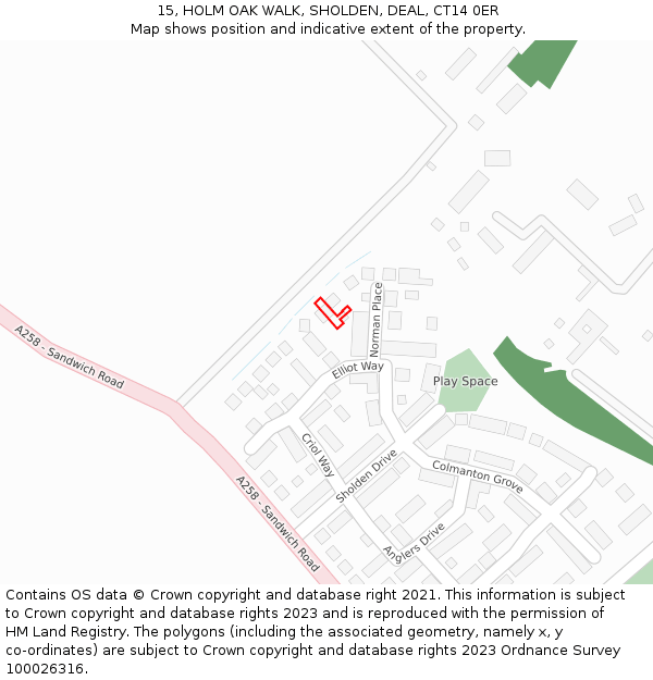 15, HOLM OAK WALK, SHOLDEN, DEAL, CT14 0ER: Location map and indicative extent of plot