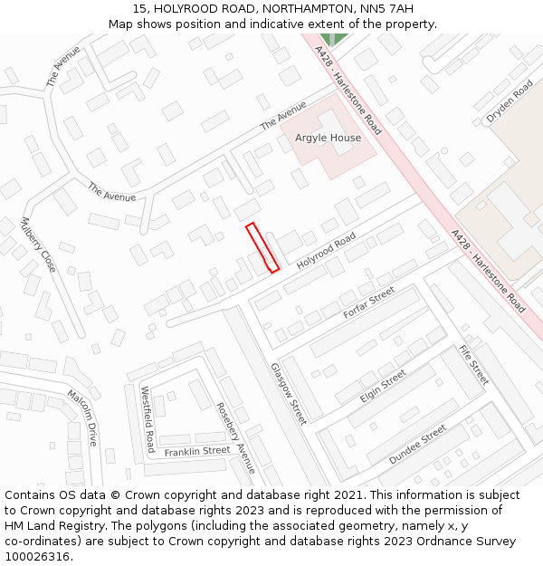 15, HOLYROOD ROAD, NORTHAMPTON, NN5 7AH: Location map and indicative extent of plot