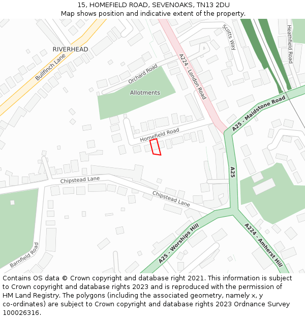 15, HOMEFIELD ROAD, SEVENOAKS, TN13 2DU: Location map and indicative extent of plot