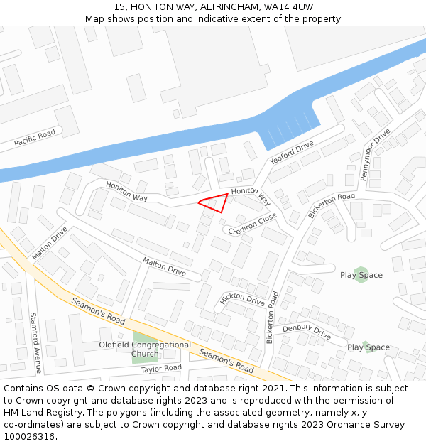 15, HONITON WAY, ALTRINCHAM, WA14 4UW: Location map and indicative extent of plot