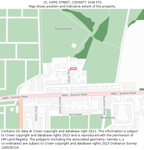 15, HOPE STREET, CONSETT, DH8 5TS: Location map and indicative extent of plot