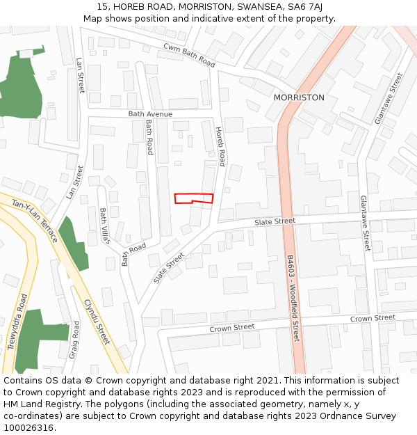 15, HOREB ROAD, MORRISTON, SWANSEA, SA6 7AJ: Location map and indicative extent of plot