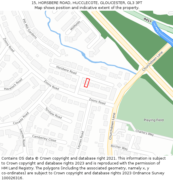 15, HORSBERE ROAD, HUCCLECOTE, GLOUCESTER, GL3 3PT: Location map and indicative extent of plot