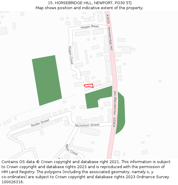 15, HORSEBRIDGE HILL, NEWPORT, PO30 5TJ: Location map and indicative extent of plot