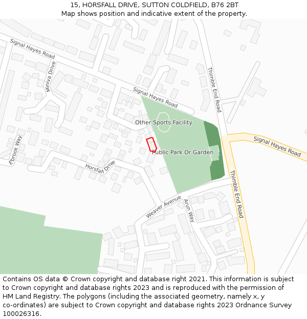 15, HORSFALL DRIVE, SUTTON COLDFIELD, B76 2BT: Location map and indicative extent of plot