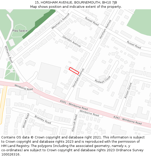 15, HORSHAM AVENUE, BOURNEMOUTH, BH10 7JB: Location map and indicative extent of plot