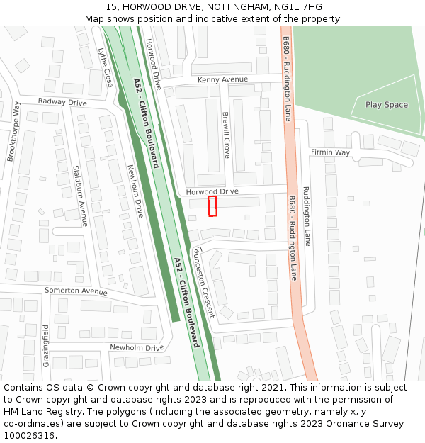 15, HORWOOD DRIVE, NOTTINGHAM, NG11 7HG: Location map and indicative extent of plot