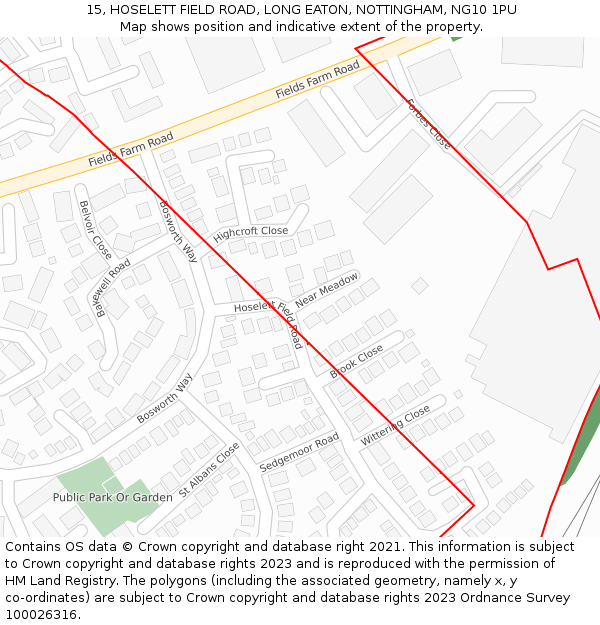 15, HOSELETT FIELD ROAD, LONG EATON, NOTTINGHAM, NG10 1PU: Location map and indicative extent of plot
