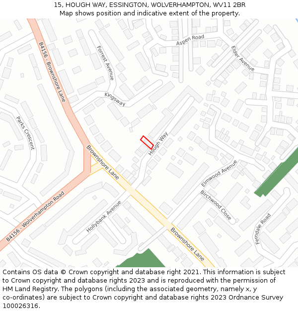 15, HOUGH WAY, ESSINGTON, WOLVERHAMPTON, WV11 2BR: Location map and indicative extent of plot