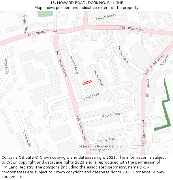 15, HOWARD ROAD, DORKING, RH4 3HR: Location map and indicative extent of plot