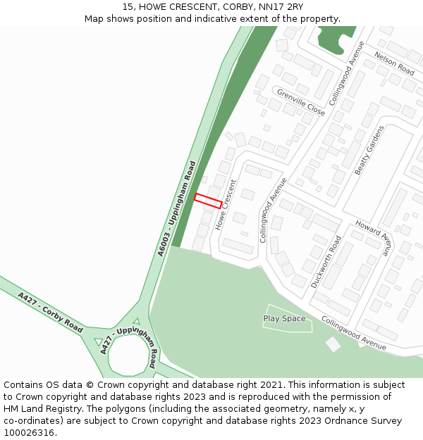 15, HOWE CRESCENT, CORBY, NN17 2RY: Location map and indicative extent of plot