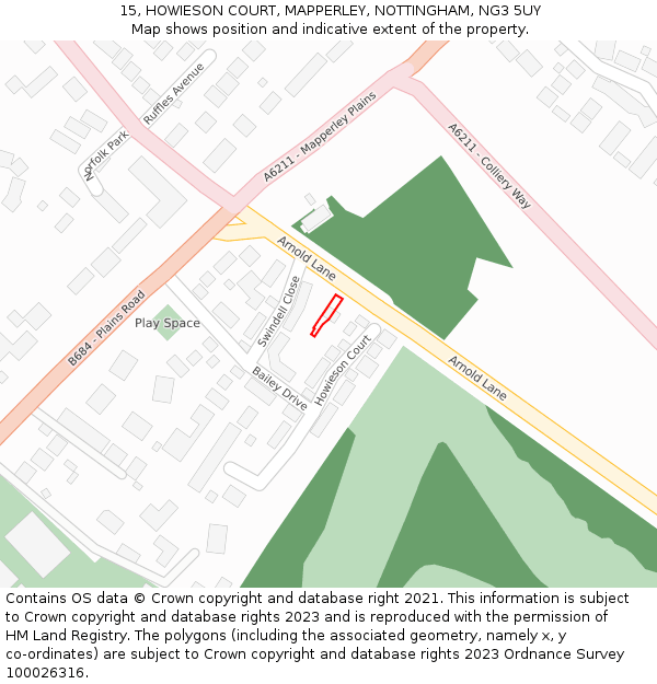 15, HOWIESON COURT, MAPPERLEY, NOTTINGHAM, NG3 5UY: Location map and indicative extent of plot