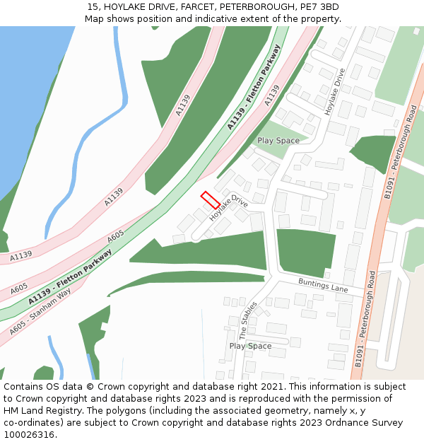 15, HOYLAKE DRIVE, FARCET, PETERBOROUGH, PE7 3BD: Location map and indicative extent of plot