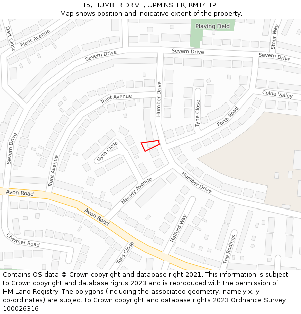 15, HUMBER DRIVE, UPMINSTER, RM14 1PT: Location map and indicative extent of plot