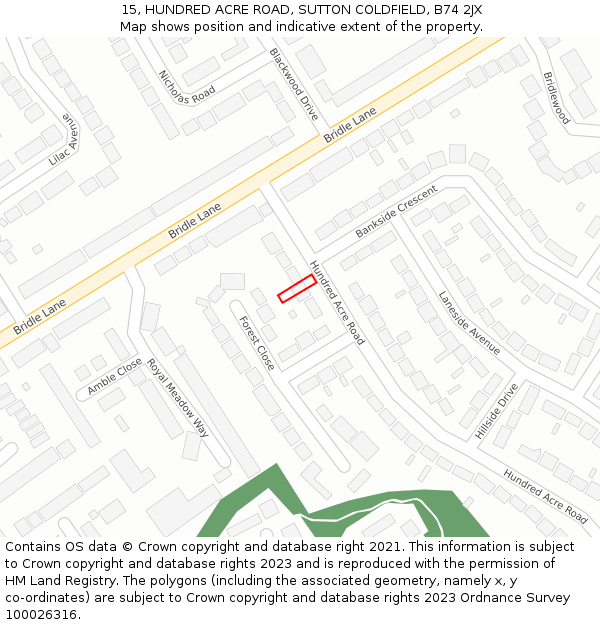 15, HUNDRED ACRE ROAD, SUTTON COLDFIELD, B74 2JX: Location map and indicative extent of plot