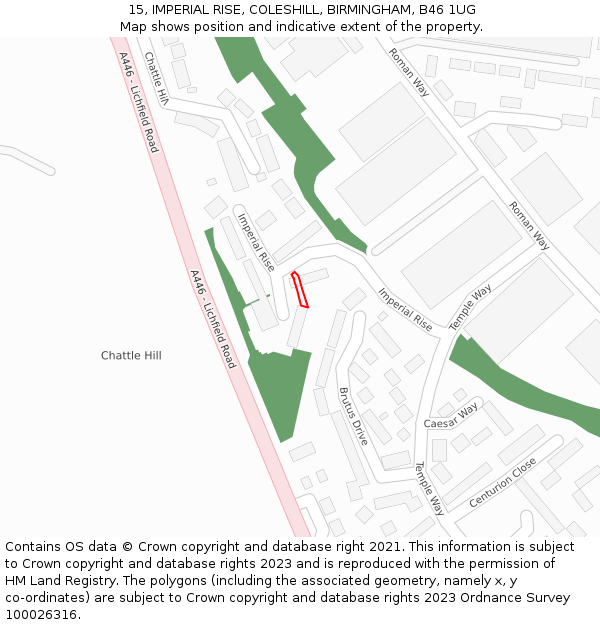 15, IMPERIAL RISE, COLESHILL, BIRMINGHAM, B46 1UG: Location map and indicative extent of plot