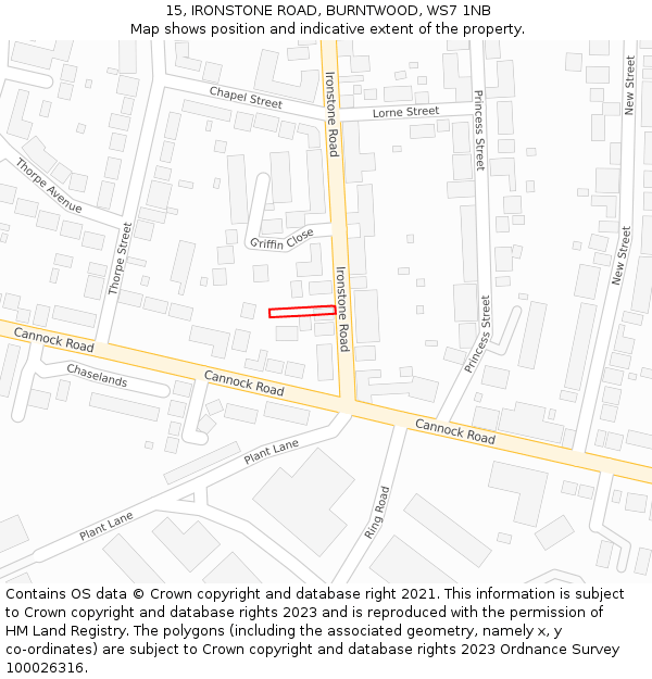 15, IRONSTONE ROAD, BURNTWOOD, WS7 1NB: Location map and indicative extent of plot