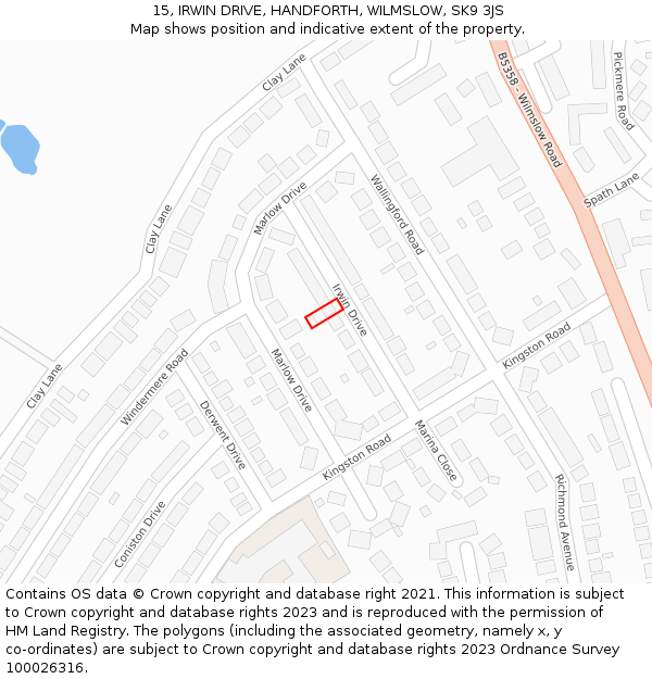 15, IRWIN DRIVE, HANDFORTH, WILMSLOW, SK9 3JS: Location map and indicative extent of plot