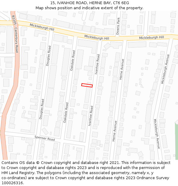 15, IVANHOE ROAD, HERNE BAY, CT6 6EG: Location map and indicative extent of plot