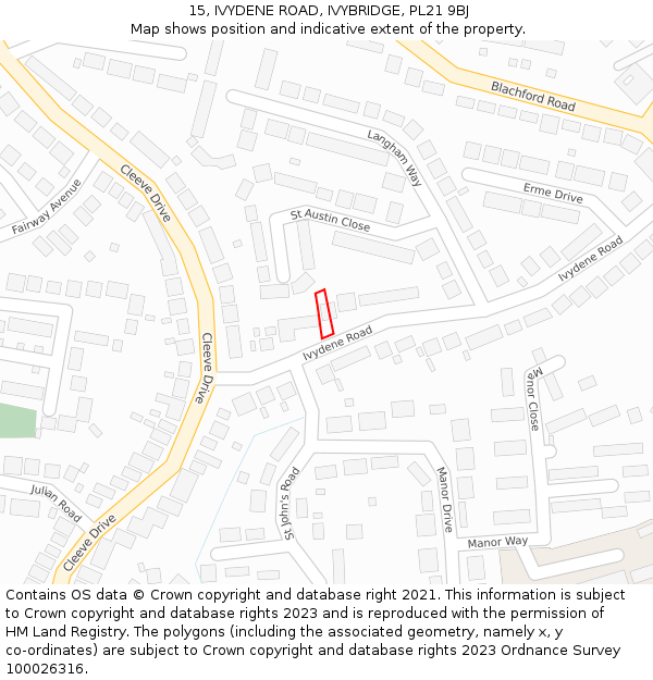 15, IVYDENE ROAD, IVYBRIDGE, PL21 9BJ: Location map and indicative extent of plot