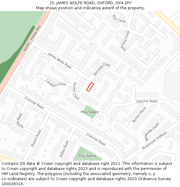 15, JAMES WOLFE ROAD, OXFORD, OX4 2PY: Location map and indicative extent of plot