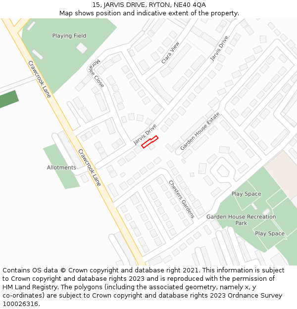 15, JARVIS DRIVE, RYTON, NE40 4QA: Location map and indicative extent of plot