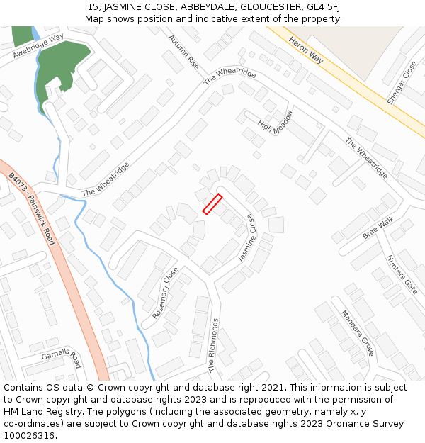 15, JASMINE CLOSE, ABBEYDALE, GLOUCESTER, GL4 5FJ: Location map and indicative extent of plot