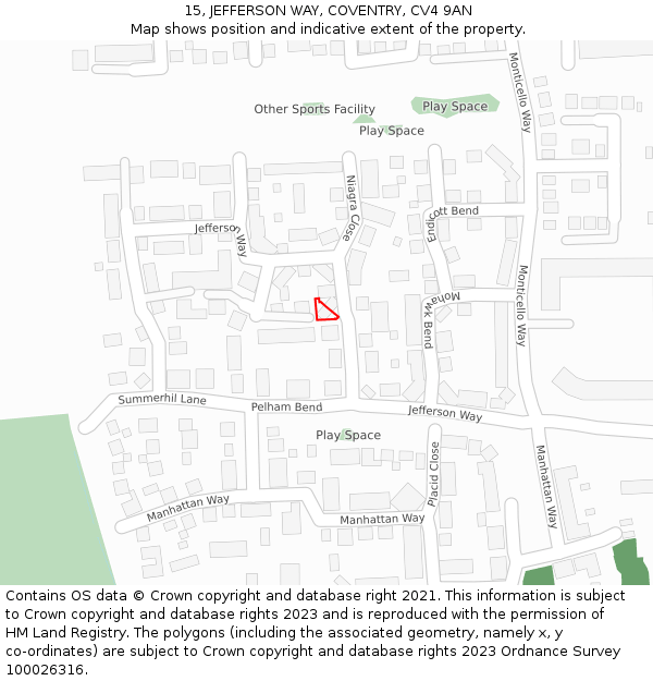 15, JEFFERSON WAY, COVENTRY, CV4 9AN: Location map and indicative extent of plot