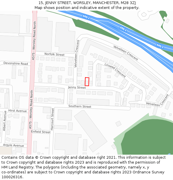 15, JENNY STREET, WORSLEY, MANCHESTER, M28 3ZJ: Location map and indicative extent of plot