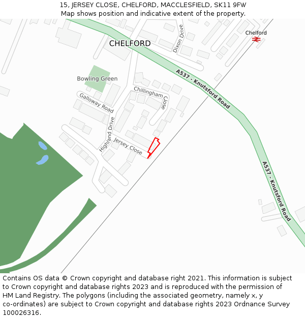 15, JERSEY CLOSE, CHELFORD, MACCLESFIELD, SK11 9FW: Location map and indicative extent of plot