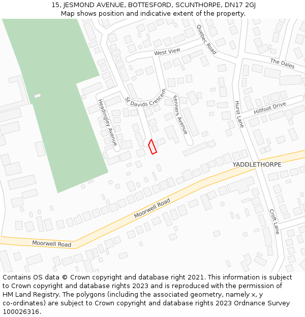 15, JESMOND AVENUE, BOTTESFORD, SCUNTHORPE, DN17 2GJ: Location map and indicative extent of plot