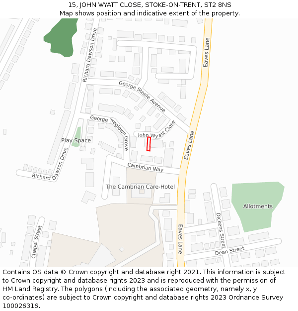 15, JOHN WYATT CLOSE, STOKE-ON-TRENT, ST2 8NS: Location map and indicative extent of plot
