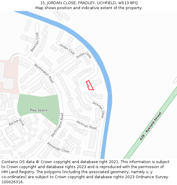 15, JORDAN CLOSE, FRADLEY, LICHFIELD, WS13 8PQ: Location map and indicative extent of plot