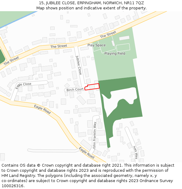 15, JUBILEE CLOSE, ERPINGHAM, NORWICH, NR11 7QZ: Location map and indicative extent of plot