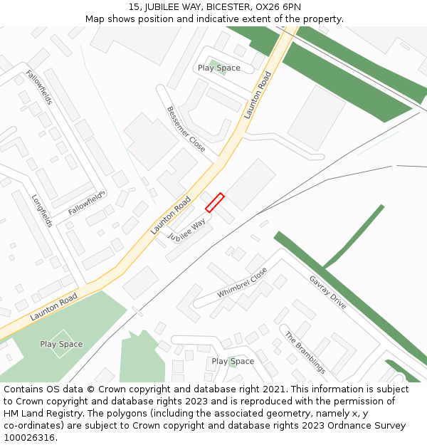 15, JUBILEE WAY, BICESTER, OX26 6PN: Location map and indicative extent of plot