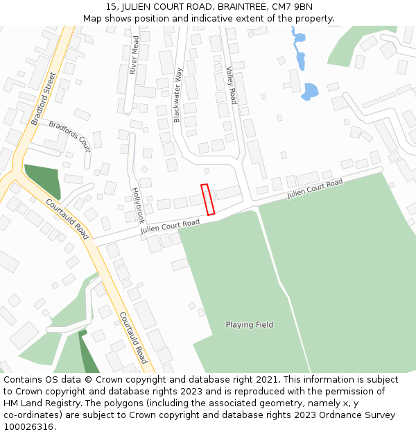 15, JULIEN COURT ROAD, BRAINTREE, CM7 9BN: Location map and indicative extent of plot