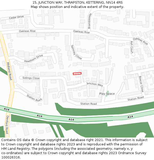 15, JUNCTION WAY, THRAPSTON, KETTERING, NN14 4RS: Location map and indicative extent of plot