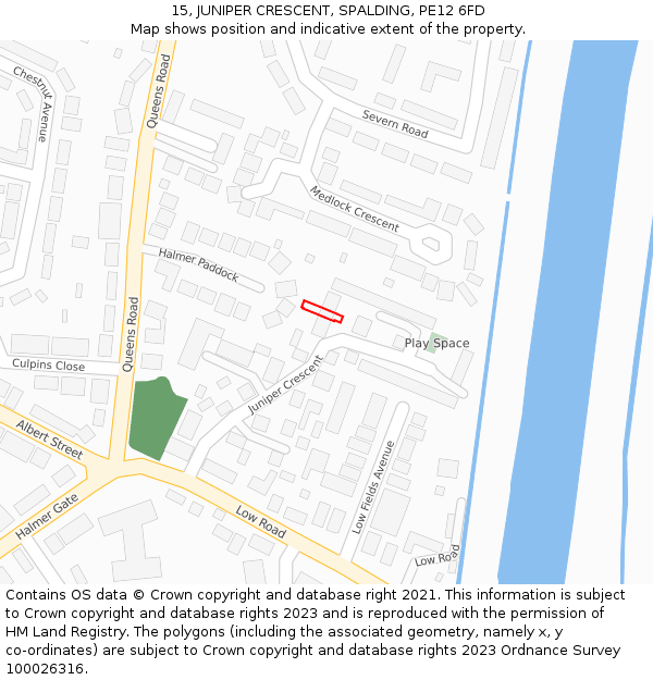 15, JUNIPER CRESCENT, SPALDING, PE12 6FD: Location map and indicative extent of plot