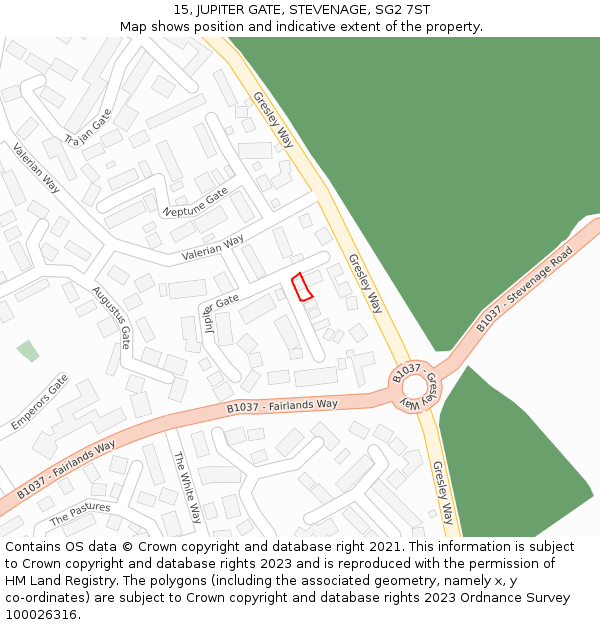 15, JUPITER GATE, STEVENAGE, SG2 7ST: Location map and indicative extent of plot