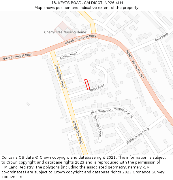 15, KEATS ROAD, CALDICOT, NP26 4LH: Location map and indicative extent of plot