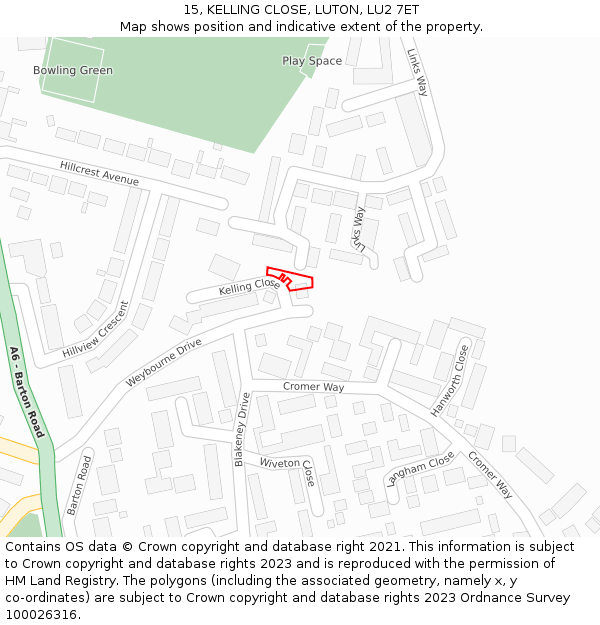 15, KELLING CLOSE, LUTON, LU2 7ET: Location map and indicative extent of plot