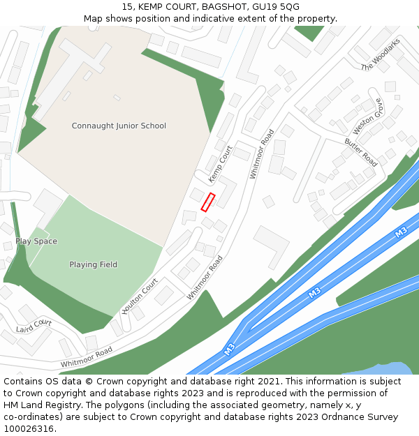 15, KEMP COURT, BAGSHOT, GU19 5QG: Location map and indicative extent of plot